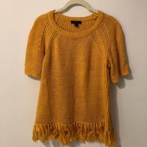 J. Crew Mustard Yellow Linen Fringy Sweater